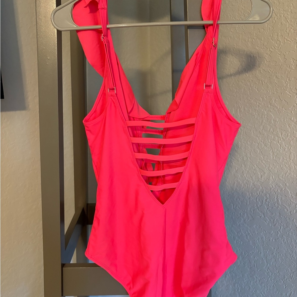 Pink One-Piece Swimsuit with Ruffles - Picture 2 of 4